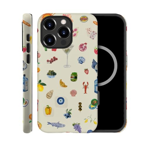 TnXee Schutzhülle kompatibel mit iPhone 15 Pro, kompatibel mit MagSafe, 2-lagige Hybrid-Hartschalen-Hüllen für Mädchen und Jungen, ästhetische Früchte, Lilien, Blumen, Fische von TnXee