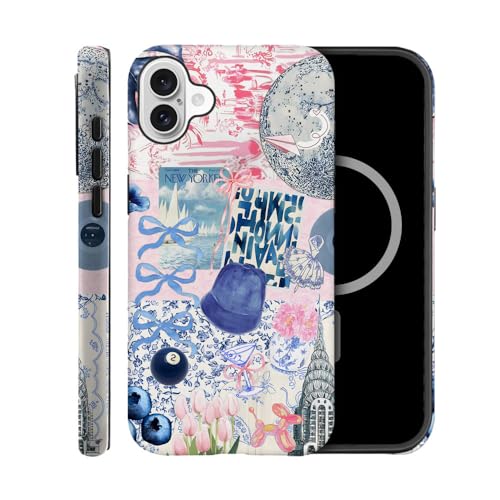 TnXee Schutzhülle kompatibel mit iPhone 16, kompatibel mit MagSafe, Sturzprävention, 2-lagige Hybrid-Hartschalen-Hüllen für Mädchen und Jungen, blaue Ball-Collage TnXee Schutzhülle kompatibel mit iPhone 16, kompatibel mit MagSafe, Sturzprävention, 2-lagige Hybrid-Hartschalen-Hüllen für Mädchen und Jungen, blaue Ball-Collage von TnXee