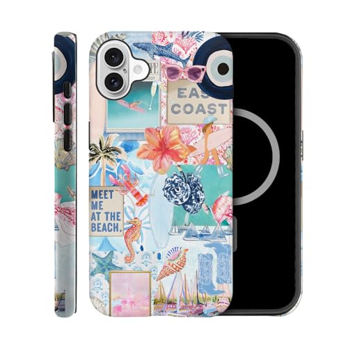 TnXee Schutzhülle kompatibel mit iPhone 16 Plus, kompatibel mit MagSafe, Fallschutz, Hybrid-2-lagige Hartschalen-Hüllen für Mädchen und Jungen, Strandhai-Collage von TnXee