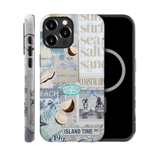 TnXee Schutzhülle kompatibel mit iPhone 16 Pro Max, kompatibel mit MagSafe, Sturzprävention, 2-lagige Hybrid-Hartschalen-Hüllen für Mädchen und Jungen, Strandküstencollage von TnXee