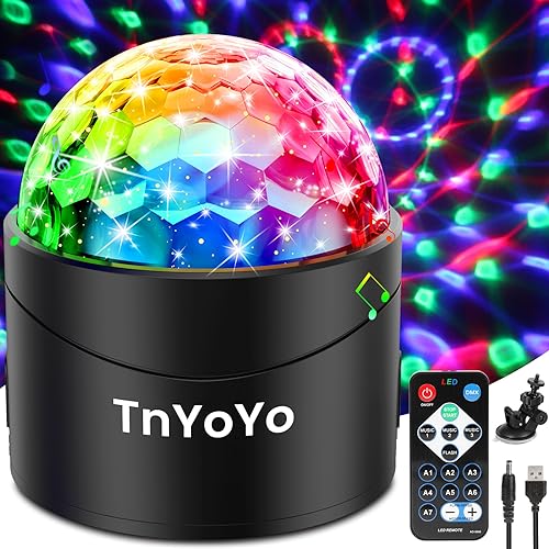 Discokugel, TnYoYo Discokugel Kinder LED Party Lichter Musikgesteuert Disco Lichteffekte 360° Rotierende Discokugel, Lampe mit Fernbedienung für Kinder, Geburtstag, Weihnachten von TnYoYo