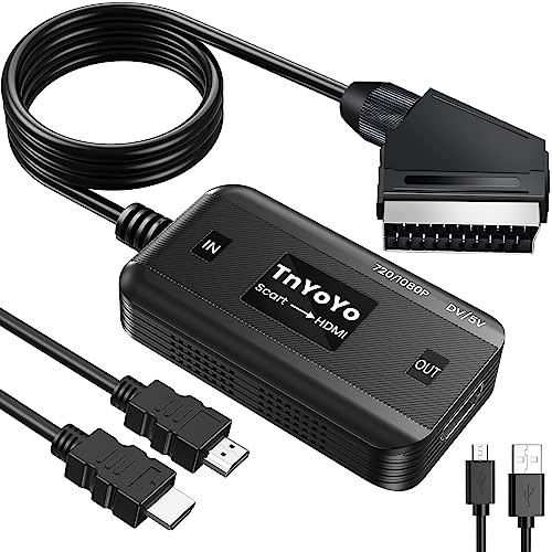 TnYoYo SCART auf HDMI Konverter, Adapter Scart zu HDMI mit Scart und HDMI Kabel, SCART zu HDMI Konverter Full HD 1080P Video Audio Wandler, SCART HDMI Adapter für VHS DVD Player Sky Xbox HDTV Blu-ray von TnYoYo