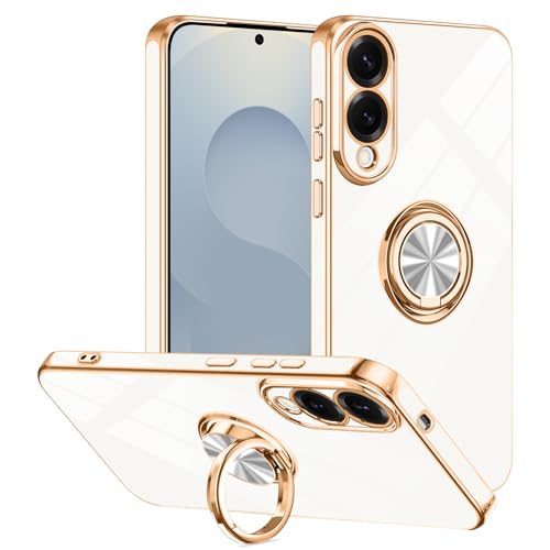 Tnarru Schutzhülle für Galaxy S25 Edge, mit Ringständer, magnetische Autohalterung, drehbarer Fingerhalter, weiche TPU-Abdeckung, beschichtete Kanten, schlanke Handyhülle für Galaxy S25 Edge, Weiß Tnarru Schutzhülle für Galaxy S25 Edge, mit Ringständer, magnetische Autohalterung, drehbarer Fingerhalter, weiche TPU-Abdeckung, beschichtete Kanten, schlanke Handyhülle für Galaxy S25 Edge, Weiß von Tnarru