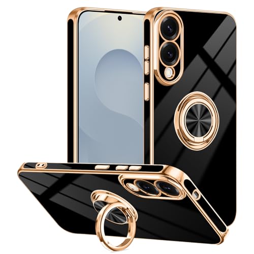 Tnarru Schutzhülle für Galaxy S25 Edge, mit Ringständer, magnetische Autohalterung, drehbarer Fingerhalter, weiche TPU-Abdeckung, beschichtete Kanten, schlanke Handyhülle für Galaxy S25 Edge, Schwarz Tnarru Schutzhülle für Galaxy S25 Edge, mit Ringständer, magnetische Autohalterung, drehbarer Fingerhalter, weiche TPU-Abdeckung, beschichtete Kanten, schlanke Handyhülle für Galaxy S25 Edge, Schwarz von Tnarru