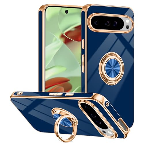 Tnarru Schutzhülle für Google Pixel 9/Pixel 9 Pro, mit Ringständer, unterstützt magnetische Autohalterung, drehbarer Fingerhalter, weiche TPU-Abdeckung, Plating Edge, schlanke Handyhülle für Pixel 9/9 von Tnarru