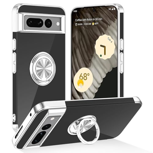 Tnarru Transparente Schutzhülle für Google Pixel 7 Pro, mit Ständer, magnetischer Ringhalter, Ständer, weicher TPU-Stoßdämpfer, vergilbungsfrei, kratzfest, leicht, dünn, für Google Pixel 7 Pro von Tnarru