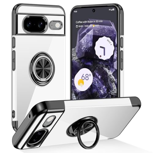 Tnarru Transparente Schutzhülle für Google Pixel 8, mit Ständer, magnetischer Ringhalter, Ständer, weicher TPU-Stoßdämpfer, vergilbungsfrei, kratzfest, leicht, dünn, für Google Pixel 8, Schwarz Tnarru Transparente Schutzhülle für Google Pixel 8, mit Ständer, magnetischer Ringhalter, Ständer, weicher TPU-Stoßdämpfer, vergilbungsfrei, kratzfest, leicht, dünn, für Google Pixel 8, Schwarz von Tnarru