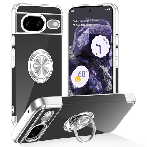 Tnarru Transparente Schutzhülle für Google Pixel 8, mit Ständer, magnetischer Ringhalter, Ständer, weicher TPU-Stoßdämpfer, vergilbungsfrei, kratzfest, leicht, dünn, für Google Pixel 8, silberfarben Tnarru Transparente Schutzhülle für Google Pixel 8, mit Ständer, magnetischer Ringhalter, Ständer, weicher TPU-Stoßdämpfer, vergilbungsfrei, kratzfest, leicht, dünn, für Google Pixel 8, silberfarben von Tnarru
