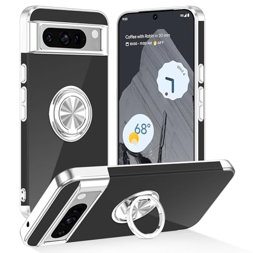 Tnarru Transparente Schutzhülle für Google Pixel 8 Pro, mit Ständer, magnetischer Ringhalter, Ständer, weicher TPU-Stoßdämpfer, vergilbungsfrei, kratzfest, leicht, dünn, für Google Pixel 8 Pro von Tnarru
