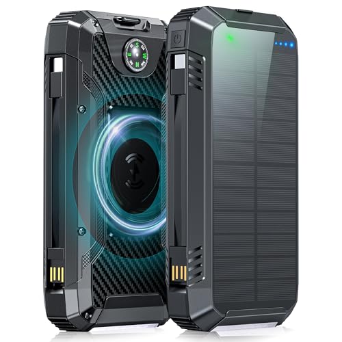 49800mAh Solar Powerbank, PD 30W USB C Solar Ladegerät Schnellladen mit 2 Kabeln, 3 Port (2 USB & 1 Type-c), 15W Wireless Charger, LED Leuchtanzeigen, Taschenlampe, Externe Handy-Akkus für Smartphone von Tnibition