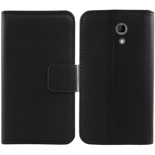 Flip Premium Echt Leder Tasche Hülle Für Denver FAS-1860L / FAS-1806MK2 / FAS-1806SRB / FAS-1806 1.77" Lederhülle Handyhülle Schutz Klapphülle Handy Schale Etui Cover Case (Schwarz) von Tnviud