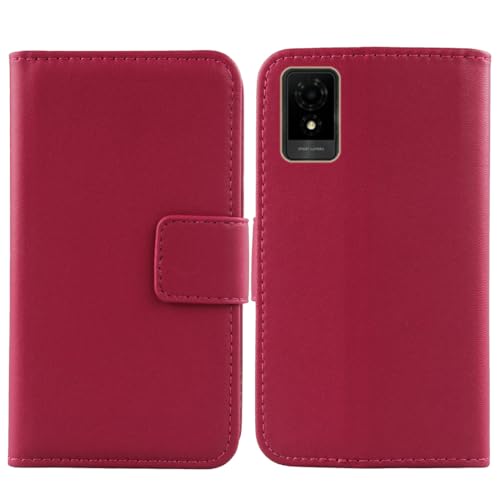 Flip Premium Echt Leder Tasche Hülle Für Vodafone Smart M25 / TCL 501 6" Lederhülle Handyhülle Schutz Klapphülle Handy Schale Etui Wallet Cover Case (Rosa) von Tnviud