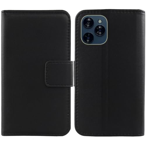 Flip Premium Echt Leder Tasche Hülle Für Vortex PG65 6.5" Lederhülle Handyhülle Schutz Klapphülle Handy Schale Etui Wallet Cover Case (Schwarz) von Tnviud