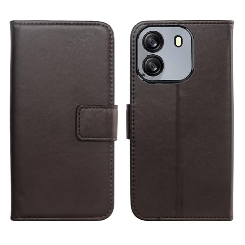 Flip Premium Echt Leder Tasche TPU Silikon Hülle Für Blackview Wave 6C 6.5" Lederhülle Handyhülle Schutz Klapphülle Handy Schale Etui Brieftasche Wallet Cover Case (Dark Braun) von Tnviud