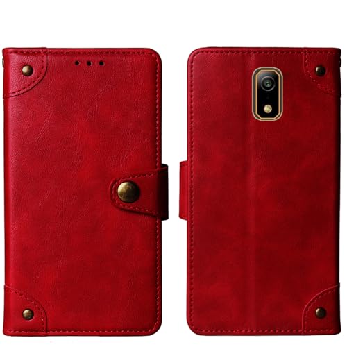 Tnviud Flip Brief Tasche Case Schütz Hülle Für Hammer Iron Va/Hammer Steel Lite 6.56" Echt Leder Schale Stand Handy Abdeckung Premium Wallet Cover Etui Handyhülle Schutzhülle (Rot) von Tnviud