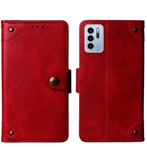 Tnviud Flip Brief Tasche Case Schütz Hülle Für IPRO P201 / P200 Pro 6.5" Echt Leder Schale Stand Handy Abdeckung Premium Wallet Cover Etui Handyhülle Schutzhülle (Rot) von Tnviud