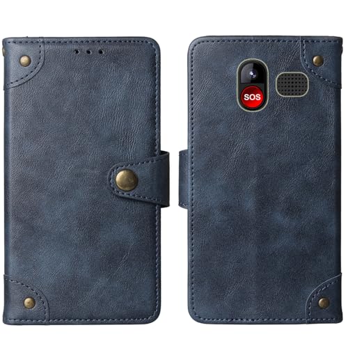 Tnviud Flip Brief Tasche Case Schütz Hülle Für Lipa Uniwa V1000 2.31" Echt Leder Schale Stand Handy Abdeckung Premium Wallet Cover Etui Handyhülle Schutzhülle (Blau) von Tnviud
