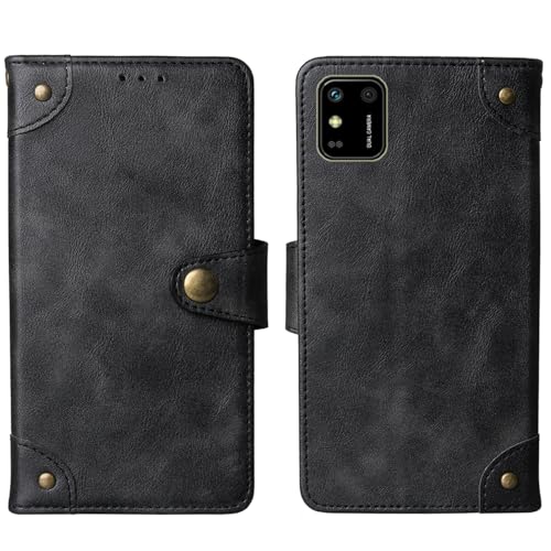 Tnviud Flip Brief Tasche Case Schütz Hülle Für Maxcom MS554 5.5" Echt Leder Schale Stand Handy Abdeckung Premium Wallet Cover Etui Handyhülle Schutzhülle (Schwarz) von Tnviud