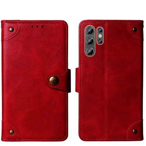 Tnviud Flip Brief Tasche Case Schütz Hülle Für Oukitel C1 6.52" Echt Leder Schale Stand Handy Abdeckung Premium Wallet Cover Etui Handyhülle Schutzhülle (Rot) von Tnviud