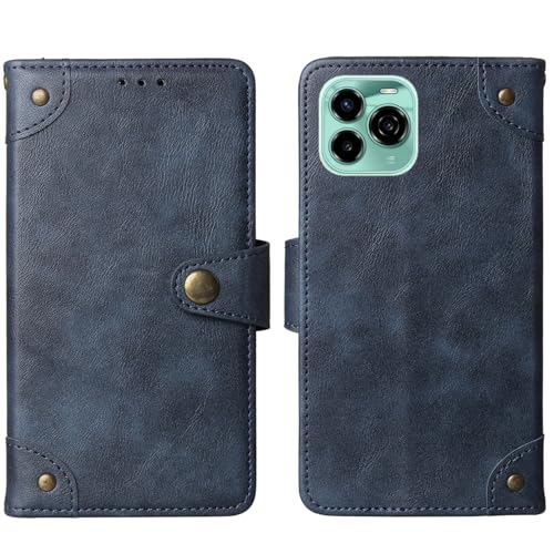 Tnviud Flip Brief Tasche Case Schütz Hülle Für Oukitel C65 Pro 6.67" Echt Leder Schale Stand Handy Abdeckung Premium Wallet Cover Etui Handyhülle Schutzhülle (Blau) von Tnviud