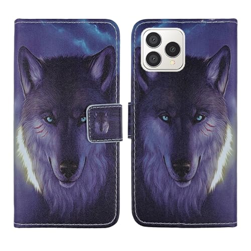 Tnviud PU Flip Leder Tasche Hülle Case Cover Handytasche Schutzhülle Etui Skin Für Cubot A40 6.88" (Wolf Design) von Tnviud
