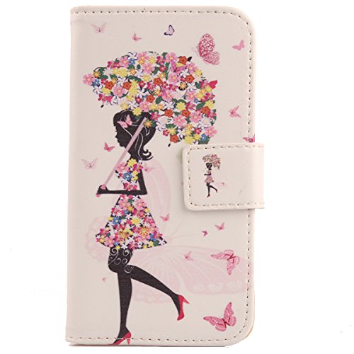 Tnviud PU Flip Leder Tasche Hülle Case Cover Handytasche Schutzhülle Etui Skin Für Emporia SUPEReasy/PEAQ PSP 400 5" (Umbrella Girl Design) von Tnviud