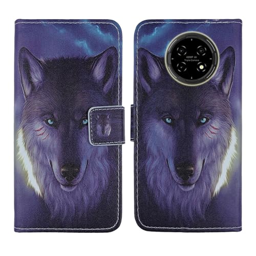 Tnviud PU Flip Leder Tasche Hülle Case Cover Handytasche Schutzhülle Etui Skin Für Hot Pepper KR10 6.78" (Wolf Design) von Tnviud