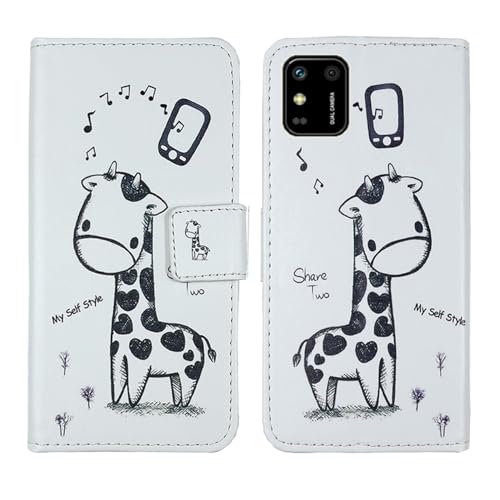 Tnviud PU Flip Leder Tasche Hülle Case Cover Handytasche Schutzhülle Etui Skin Für Maxcom MS554 5.5" (Giraffe Design) von Tnviud