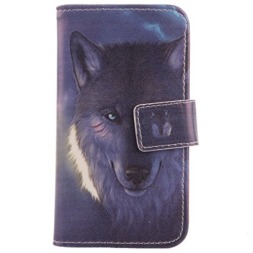 Tnviud PU Flip Leder Tasche Hülle Case Cover Handytasche Schutzhülle Etui Skin Für TTfone TT160 1.77" (Wolf Design) von Tnviud