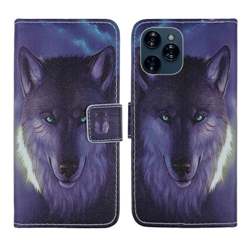 Tnviud PU Flip Leder Tasche Hülle Case Cover Handytasche Schutzhülle Etui Skin Für Vortex PG65 6.5" (Wolf Design) von Tnviud