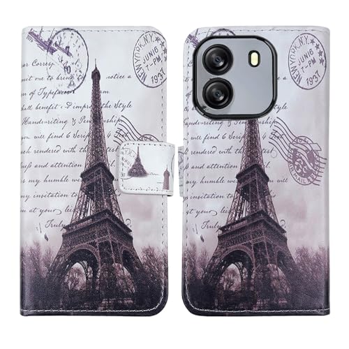 Tnviud PU Flip Leder Tasche Hülle Case Cover Handytasche Schutzhülle Etui TPU Silikon Skin Für Blackview Wave 6C 6.5" (Stamp Tower Design) von Tnviud