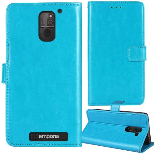 Tnviud Premium Retro Business Flip Book Stand Brieftasche Leder Tasche Schütz Hülle Handy Telefon Case Für Emporia SMART.5 Mini 4.95" Abdeckung Wallet Cover Etui Holder (Blau) von Tnviud