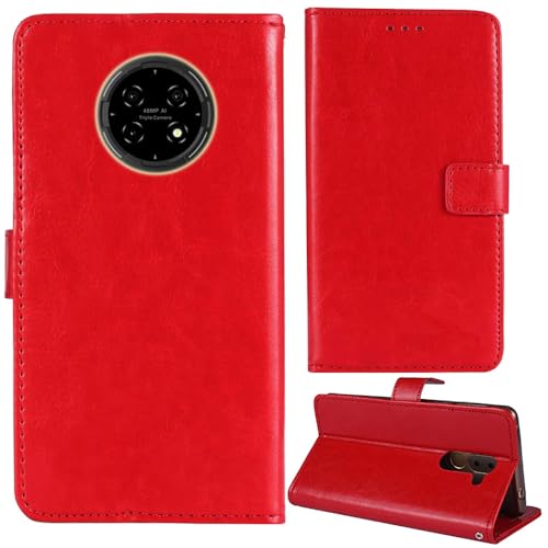 Tnviud Premium Retro Flip Leder Tasche Schütz Hülle Handy Telefon Case Für Hot Pepper KR10 6.78" Abdeckung Wallet Cover Etui Holder (Rot) von Tnviud