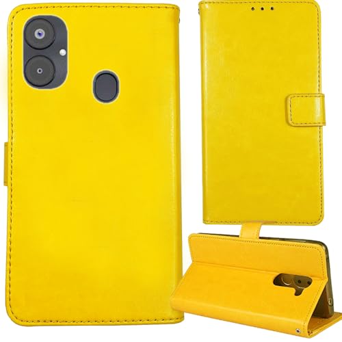 Tnviud Premium Retro Flip Leder Tasche Schütz Hülle Handy Telefon Case Für INOI A151 A63 6.5" Abdeckung Wallet Cover Etui Holder (Gelb) von Tnviud