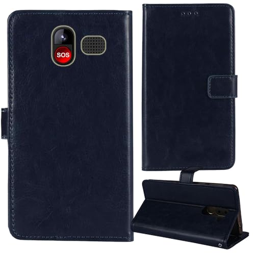 Tnviud Premium Retro Flip Leder Tasche Schütz Hülle Handy Telefon Case Für Lipa Uniwa V1000 2.31" Abdeckung Wallet Cover Etui Holder (Dark Blau) von Tnviud
