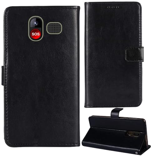 Tnviud Premium Retro Flip Leder Tasche Schütz Hülle Handy Telefon Case Für Lipa Uniwa V1000 2.31" Abdeckung Wallet Cover Etui Holder (Schwarz) von Tnviud