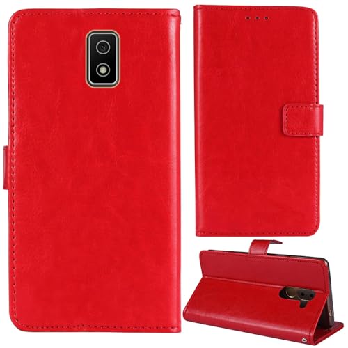 Tnviud Premium Retro Flip Leder Tasche Schütz Hülle Handy Telefon Case Für Myphone Bueno LTE 2.8" Abdeckung Wallet Cover Etui Holder (Rot) von Tnviud