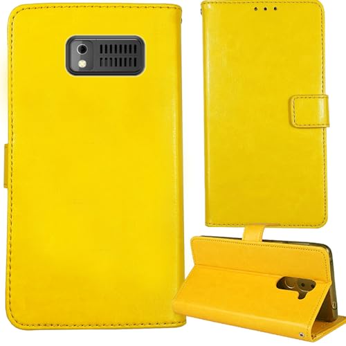 Tnviud Premium Retro Flip Leder Tasche Schütz Hülle Handy Telefon Case Für Tosaju T185 / ukuu T185 / Uleway T185 1.77" Abdeckung Wallet Cover Etui Holder (Gelb) von Tnviud