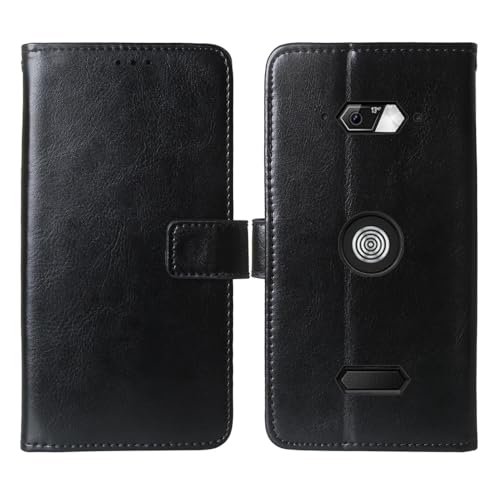 Tnviud Premium Retro Flip Leder Tasche Schütz Hülle Handy Telefon TPU Silikon Case Für Crosscall Core M5 4.95" Abdeckung Wallet Cover Etui Holder (Schwarz) von Tnviud