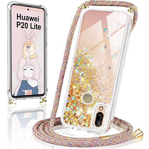 Handykette Handyhülle Case Flüssig Bewegende Treibsand Glitter mit Huawei P20 Lite Liquid Cover - Handy-Kette Handy Hülle mit Kordel Umhängen -Handy/Band Halsband Lanyard/Halsband Necklace - 5.84 Zoll von ToDo eu