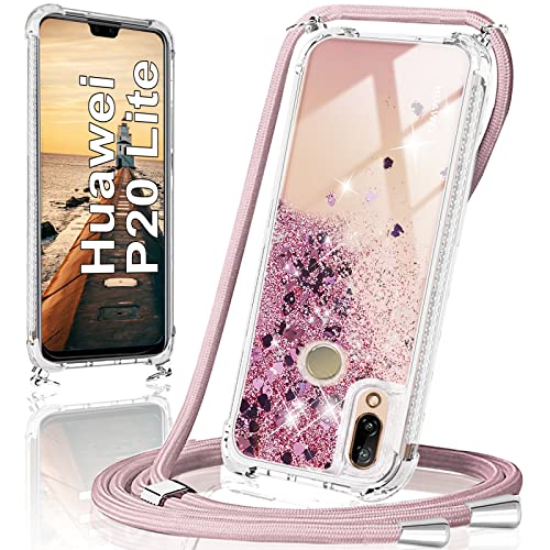 Handykette Handyhülle Case Flüssig Bewegende Treibsand Glitter mit Huawei P20 Lite Liquid Cover - Handy-Kette Handy Hülle mit Kordel Umhängen -Handy/Band Halsband Lanyard/Halsband Necklace von ToDo eu