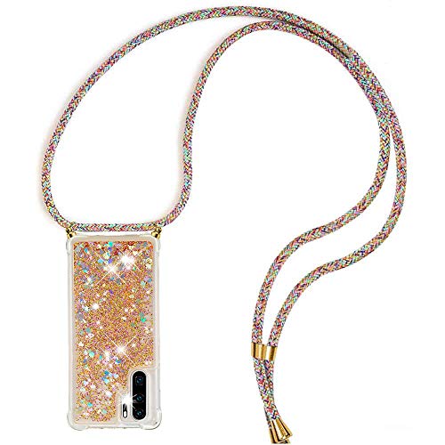 Handykette Handyhülle Case Flüssig Bewegende Treibsand Glitter mit Huawei P30 Pro Liquid Cover - Handy-Kette Handy Hülle mit Kordel Umhängen -Handy/Band Halsband Lanyard/Halsband Necklace von ToDo eu