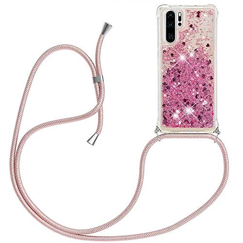 Handykette Handyhülle Case Flüssig Bewegende Treibsand Glitter mit Huawei P30 Pro Liquid Cover - Handy-Kette Handy Hülle mit Kordel Umhängen -Handy/Band Halsband Lanyard/Halsband Necklace von ToDo eu