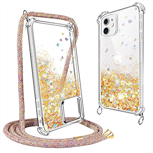 ToDo eu Schutzhülle für iPhone 11, Flüssigkeit, personalisierbar, Flüssigkeit, Pailletten, Schutzhülle, transparent, Silikon, beweglicher Sand, Bling mit Halskette, verstellbar, Handy von ToDo eu