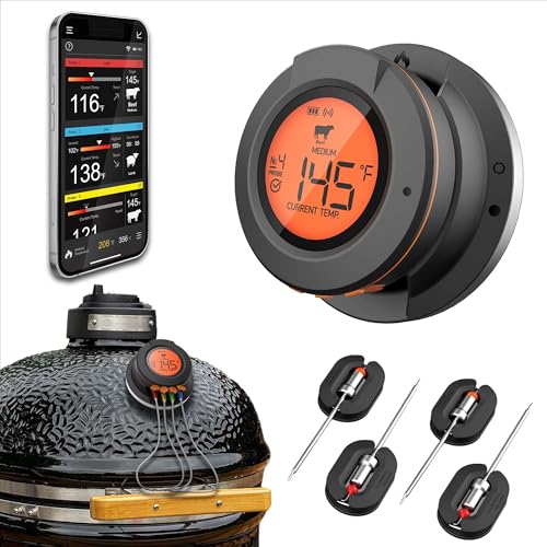 ToGrill Grill Fleischthermometer - Grillthermometer für Smoker und Grills, Kabellos Bratenthermometer, Kerntemperaturmesser Steak Digital, Smart Einstechthermometer, Bluetooth, 4 Sonden, mit App von ToGrill