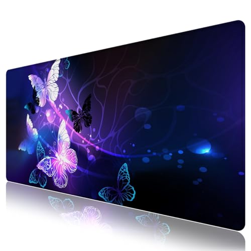 Erweiterte Gaming Mauspadmatte Große Schreibtischmatte Gummibasis Computer Laptop Tastatur Mausmatte Genähte Kanten, 35,1 x 15,75 Zoll XXL wasserdichtes Mousepad für Arbeitsspiel, Kunstschmetterling von ToLuLu