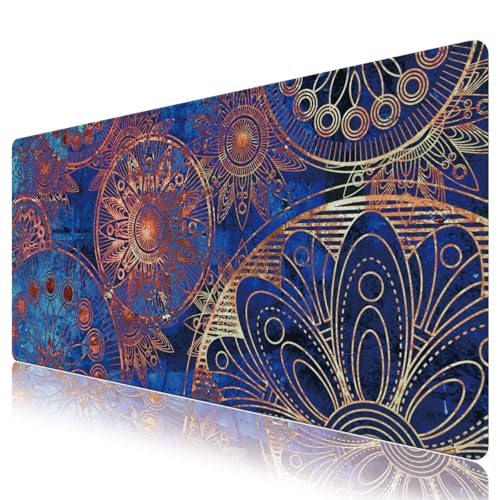Erweiterte Gaming-Mauspadmatte Große Schreibtischmatte Rutschfeste Gummibasis Computer Laptop-Tastatur Mausmatte Genähte Kanten, 35,1 x 15,75 in XXL wasserdichtes Mousepad für Arbeitsspiel, Mandala von ToLuLu