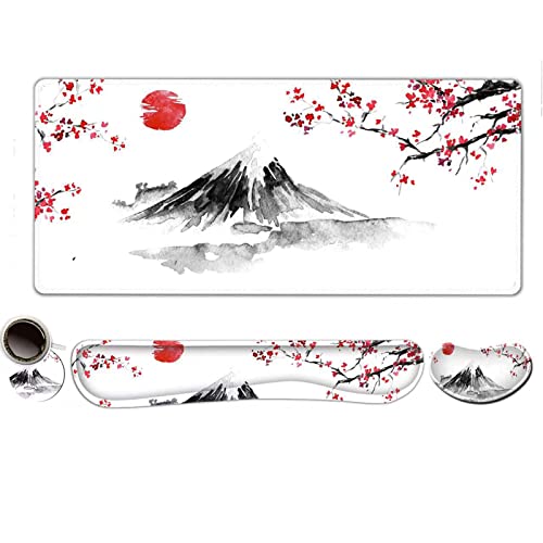Erweitertes Gaming-Mauspad, Memory-Schaum Ergonomische Tastatur Maus Handgelenkauflage Unterstützung Set, rutschfeste Unterseite Mousepad für Home Office Spiel und Studium, Kirschblüte Sakura Erweitertes Gaming-Mauspad, Memory-Schaum Ergonomische Tastatur Maus Handgelenkauflage Unterstützung Set, rutschfeste Unterseite Mousepad für Home Office Spiel und Studium, Kirschblüte Sakura von ToLuLu