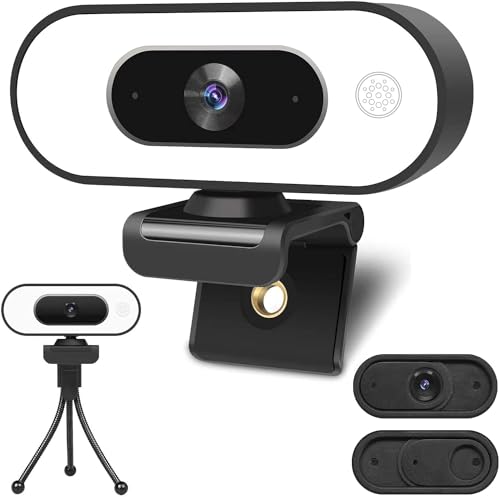 Webcam mit Ringlichtmikrofon - Streaming Web Kamera, 1080P Full HD Pro Kamera für PC Mac Laptop Desktop, USB Computer Webcam mit Privatsphäre Abdeckung und Stativ für Zoom Meeting Skype Teams Twitch von ToLuLu