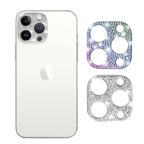 ToVioc [2 Stück Bling Kamera Schutzfolie Kompatibel mit iPhone 13 Pro Max (6,7"), [Anti-Kratzfest] Diamant-Objektivschutz Dekorationen Linse Schutzfolie für iPhone 13 Pro (6,1") - Bunt & Silber von ToVioc